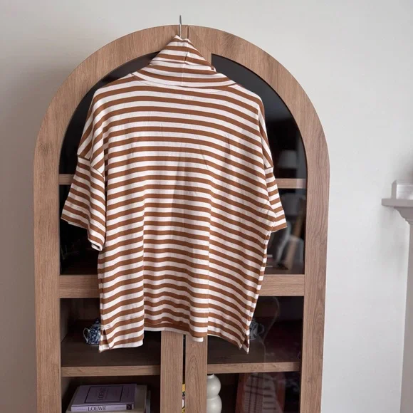 Lands' End Supima Cotton Striped Cowl Neck Top Women’s L Brown White NWT - Picture 11 of 11